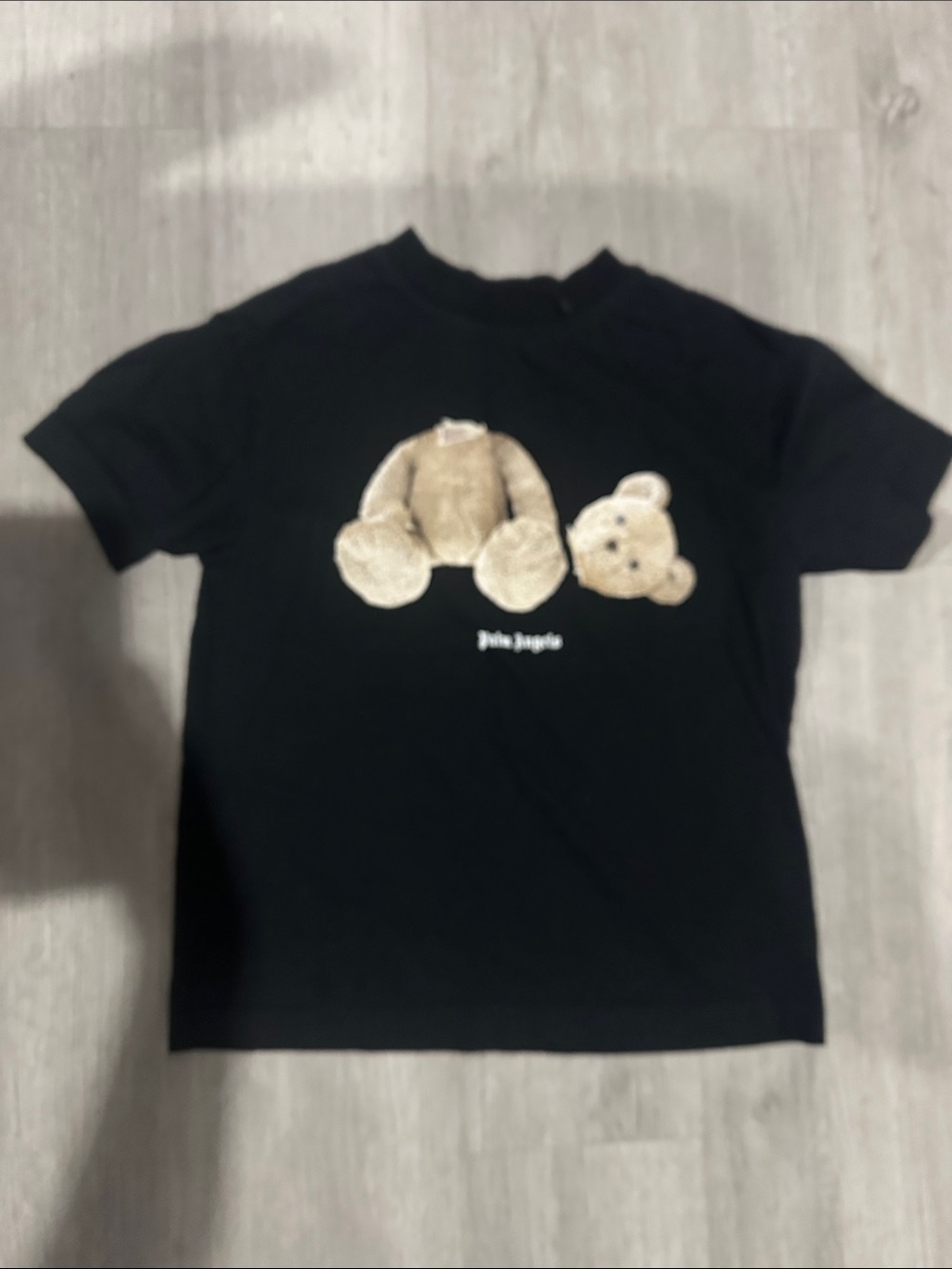 Palm Angels Black Tee with Beige Teddy Graphic